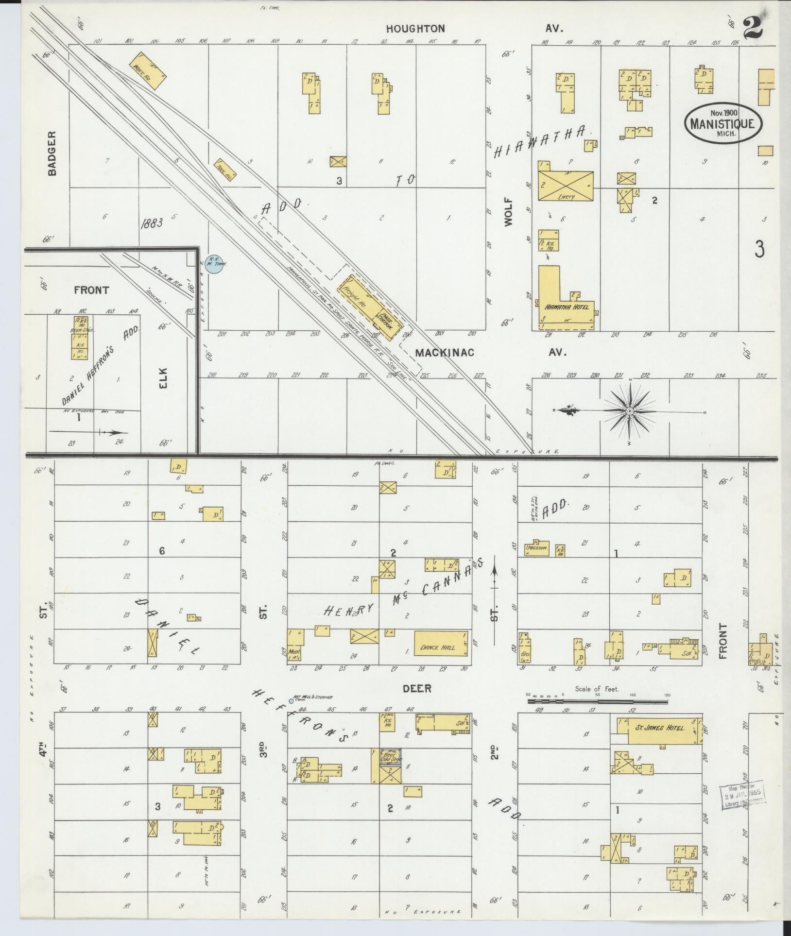 Sanborn Fire Insurance Map from Manistique, Schoolcraft County, Michigan (1900), Sheet #0002 - Historic Sanborn Fire Insurance Map Print, vintage old map wall art, antique decor, genealogy gift, Michigan Michigan map