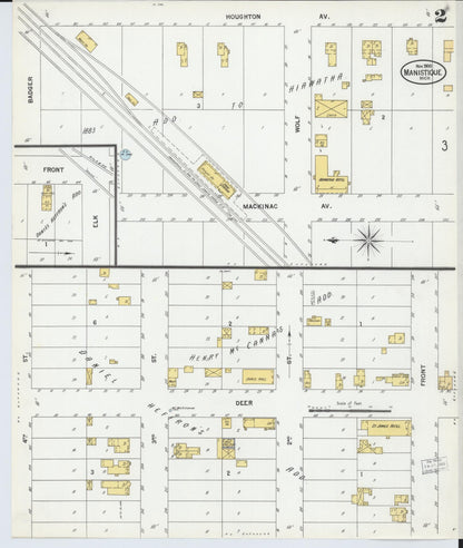 Sanborn Fire Insurance Map from Manistique, Schoolcraft County, Michigan (1900), Sheet #0002 - Historic Sanborn Fire Insurance Map Print, vintage old map wall art, antique decor, genealogy gift, Michigan Michigan map