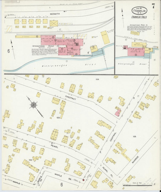 Sanborn Fire Insurance Map from Franklin, Merrimack County, New Hampshire (1911), Sheet #0007 - Historic Sanborn Fire Insurance Map Print, vintage old map wall art, antique decor, genealogy gift, New Hampshire New Hampshire map