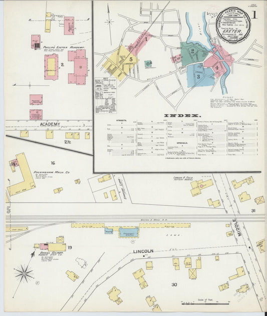 Sanborn Fire Insurance Map from Exeter, Rockingham County, New Hampshire (1892), Sheet #0001 - Historic Sanborn Fire Insurance Map Print, vintage old map wall art, antique decor, genealogy gift, New Hampshire New Hampshire map