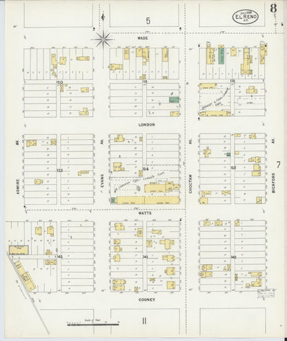 Sanborn Fire Insurance Map from El Reno, Canadian County, Oklahoma (1898), Sheet #0008 - Complete Map Set gallery image, historic Sanborn map, vintage wall art, Oklahoma Oklahoma