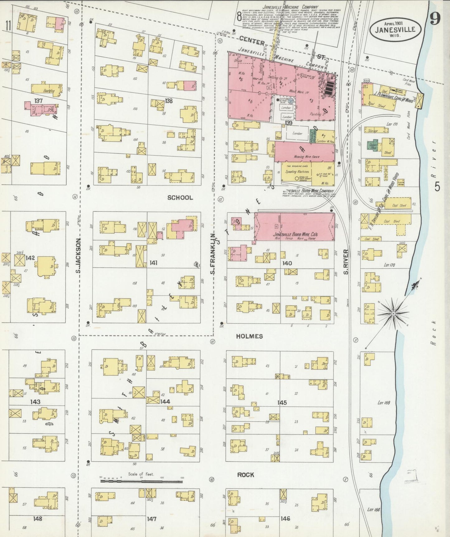 Sanborn Fire Insurance Map from Janesville, Rock County, Wisconsin (1901), Sheet #0009 - Complete Map Set gallery image, historic Sanborn map, vintage wall art, Wisconsin Wisconsin
