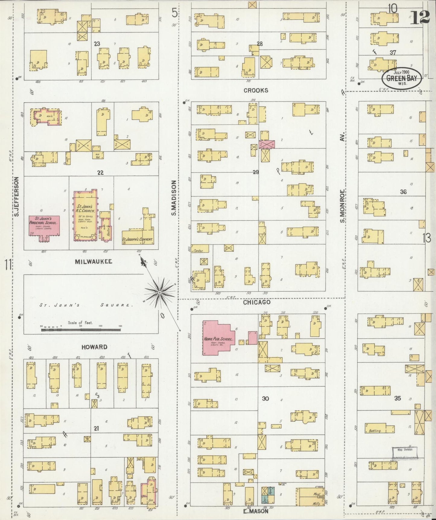 Sanborn Fire Insurance Map from Green Bay, Brown County, Wisconsin (1900), Sheet #0012 - Complete Map Set gallery image, historic Sanborn map, vintage wall art, Wisconsin Wisconsin