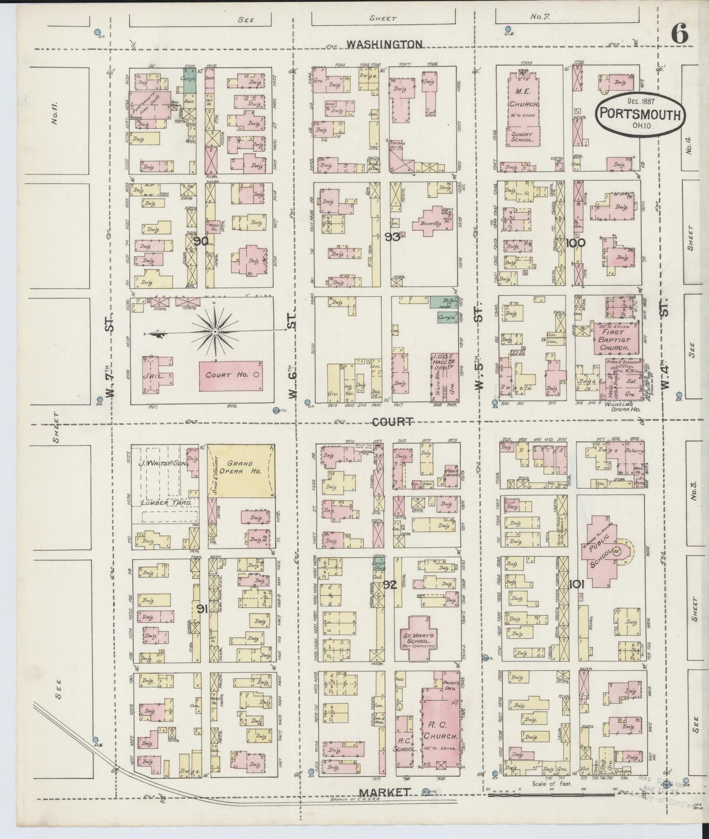 Sanborn Fire Insurance Map from Portsmouth, Scioto County, Ohio (1887), Sheet #0006 - Complete Map Set gallery image, historic Sanborn map, vintage wall art, Ohio Ohio