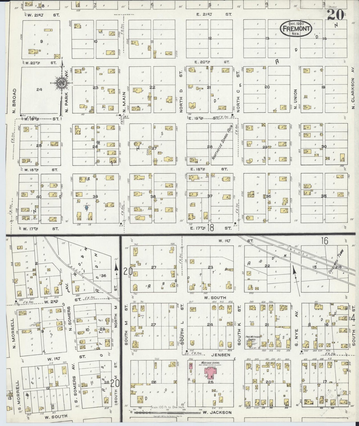 Sanborn Fire Insurance Map from Fremont, Dodge County, Nebraska (1920), Sheet #0020 - Complete Map Set gallery image, historic Sanborn map, vintage wall art, Nebraska Nebraska