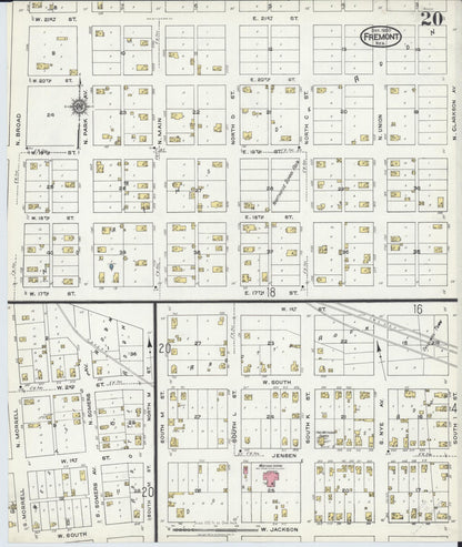 Sanborn Fire Insurance Map from Fremont, Dodge County, Nebraska (1920), Sheet #0020 - Complete Map Set gallery image, historic Sanborn map, vintage wall art, Nebraska Nebraska