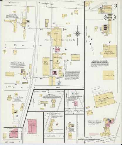 Sanborn Fire Insurance Map from Kennett, Dunklin County, Missouri (1919), Sheet #0003 - Historic Sanborn Fire Insurance Map Print, vintage old map wall art, antique decor, genealogy gift, Missouri Missouri map