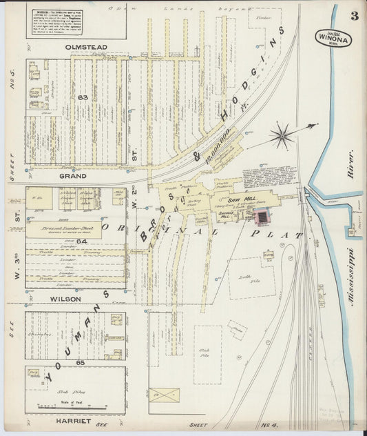 Sanborn Fire Insurance Map from Winona, Winona County, Minnesota (1884), Sheet #0003 - Historic Sanborn Fire Insurance Map Print, vintage old map wall art, antique decor, genealogy gift, Minnesota Minnesota map