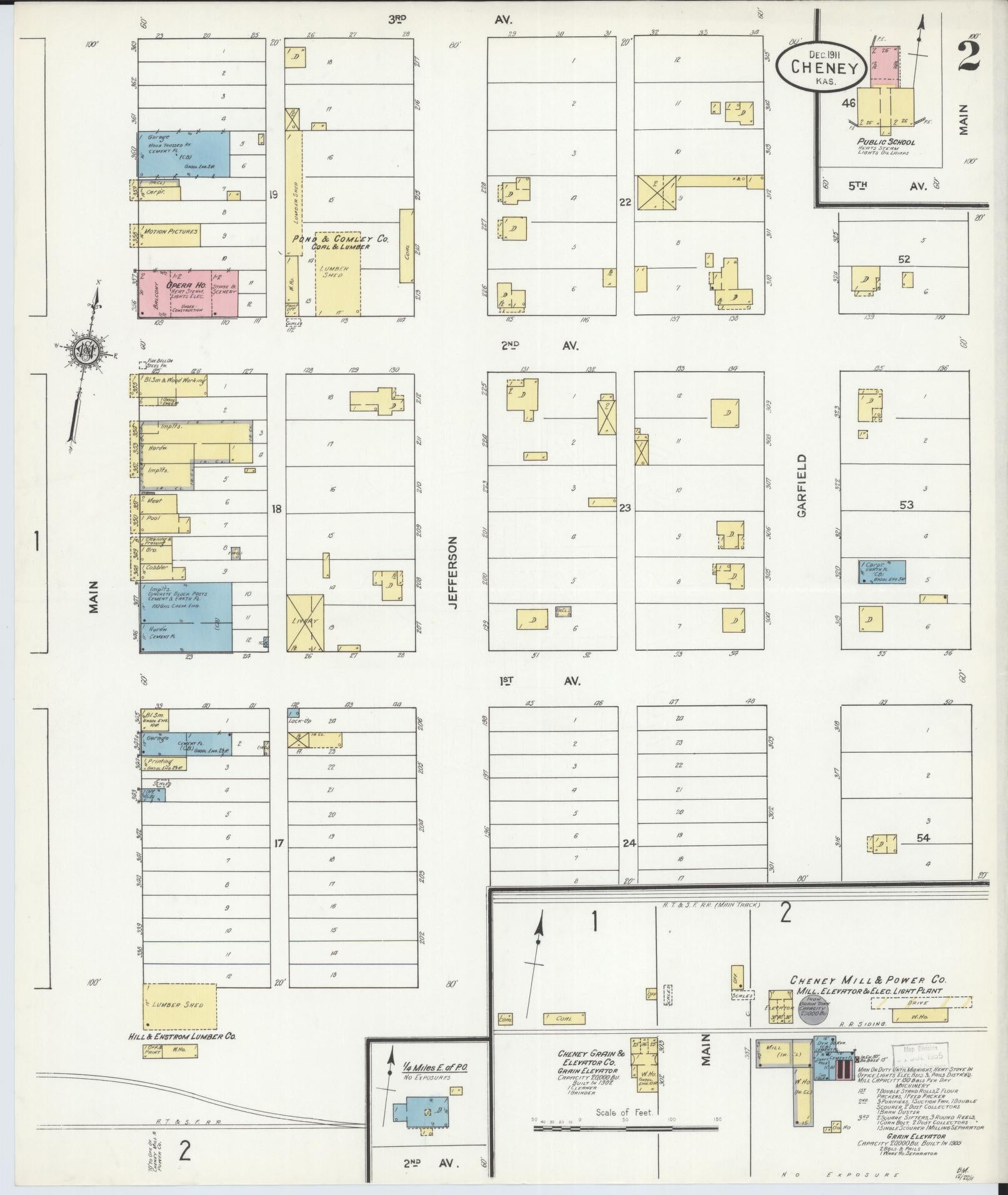 Sanborn Fire Insurance Map from Cheney, Sedgwick County, Kansas (1911), Sheet #0002 - Historic Sanborn Fire Insurance Map Print, vintage old map wall art, antique decor, genealogy gift, Kansas Kansas map