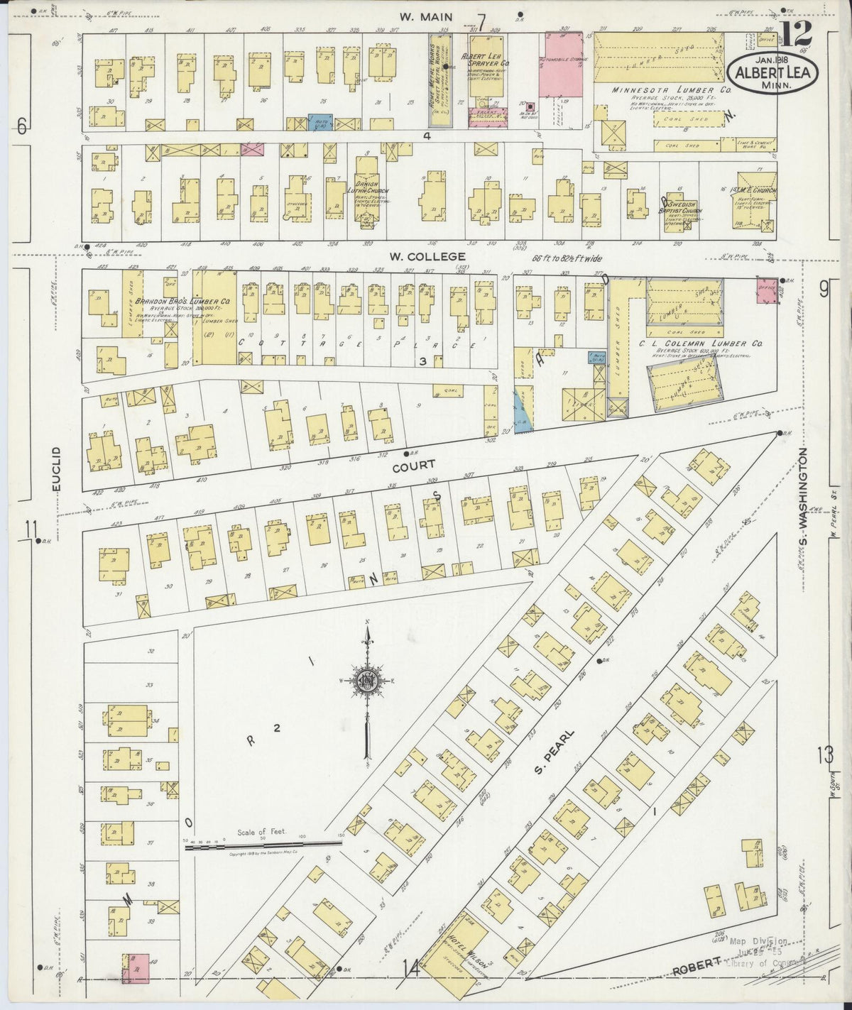 Sanborn Fire Insurance Map from Albert Lea, Freeborn County, Minnesota (1918), Sheet #0012 - Historic Sanborn Fire Insurance Map Print, vintage old map wall art, antique decor, genealogy gift, Minnesota Minnesota map