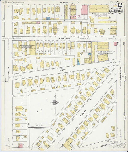 Sanborn Fire Insurance Map from Albert Lea, Freeborn County, Minnesota (1918), Sheet #0012 - Historic Sanborn Fire Insurance Map Print, vintage old map wall art, antique decor, genealogy gift, Minnesota Minnesota map