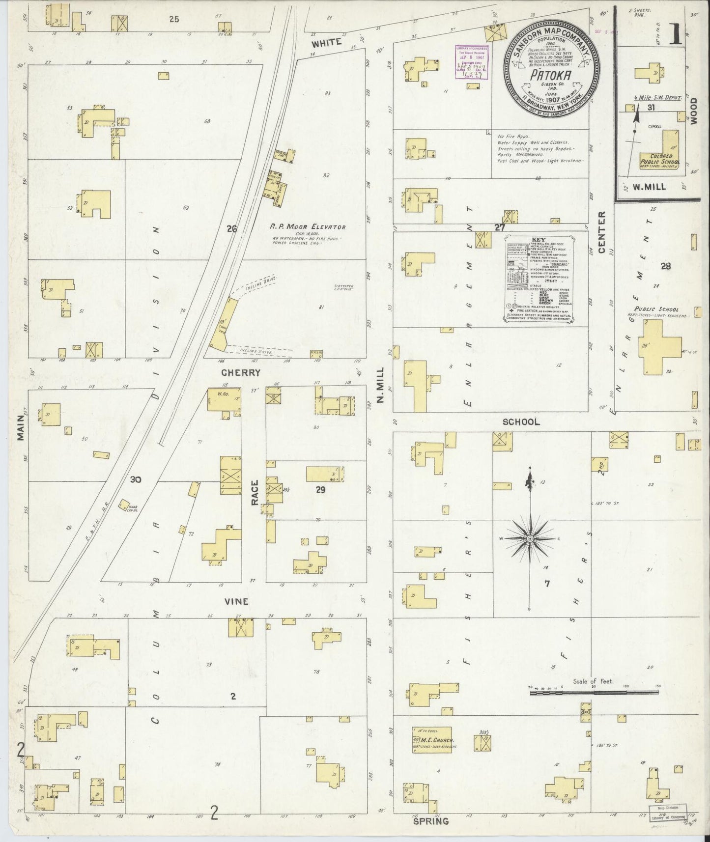 Sanborn Fire Insurance Map from Patoka, Gibson County, Indiana (1907), Sheet #0001 - Complete Map Set gallery image, historic Sanborn map, vintage wall art, Indiana Indiana