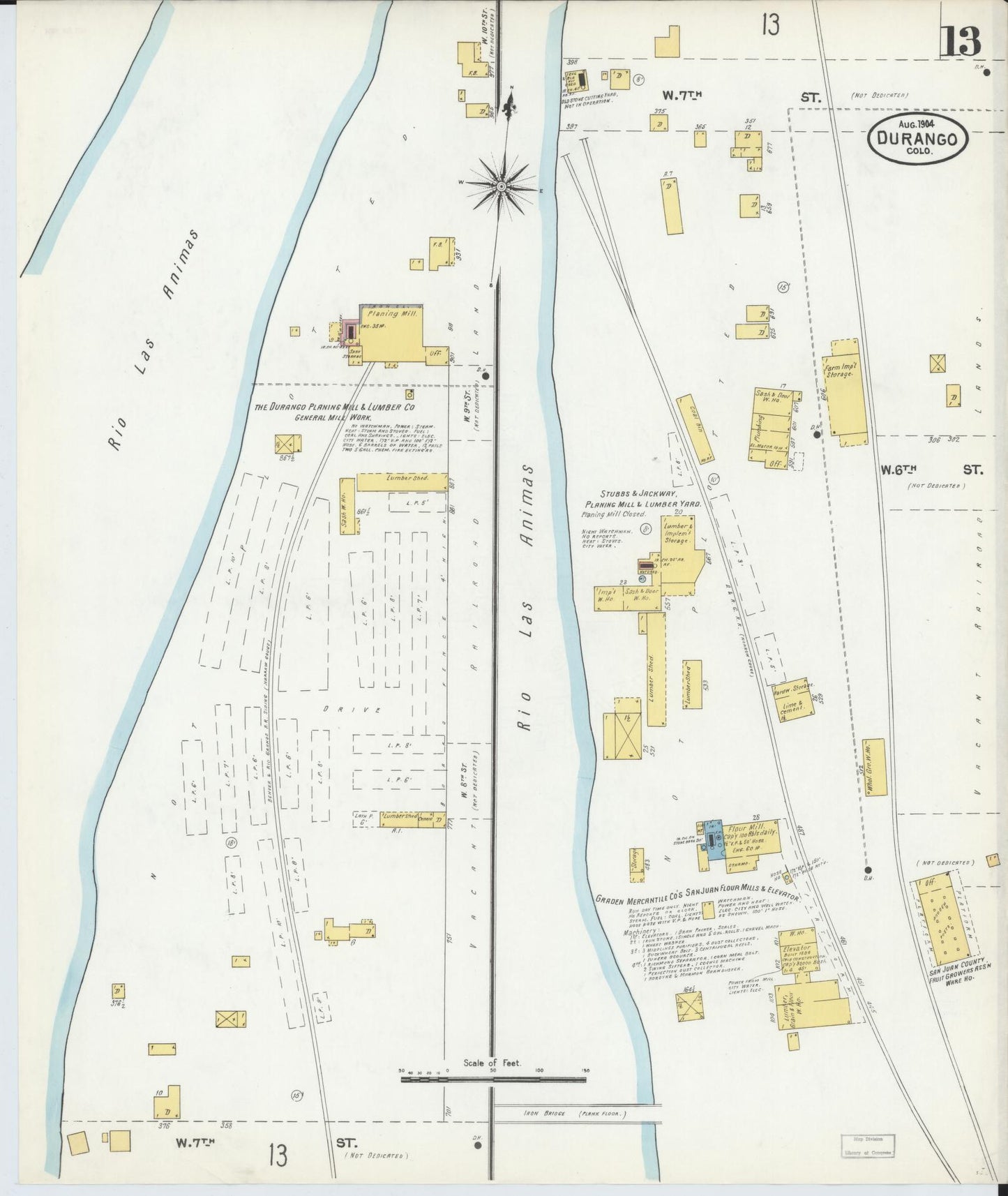 Sanborn Fire Insurance Map from Durango, La Plata County, Colorado (1904), Sheet #0013 - Complete Map Set gallery image, historic Sanborn map, vintage wall art, Colorado Colorado