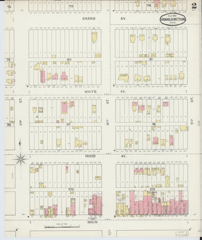Sanborn Fire Insurance Map from Grand Junction, Mesa County, Colorado (1893), Sheet #0002 - Complete Map Set gallery image, historic Sanborn map, vintage wall art, Colorado Colorado