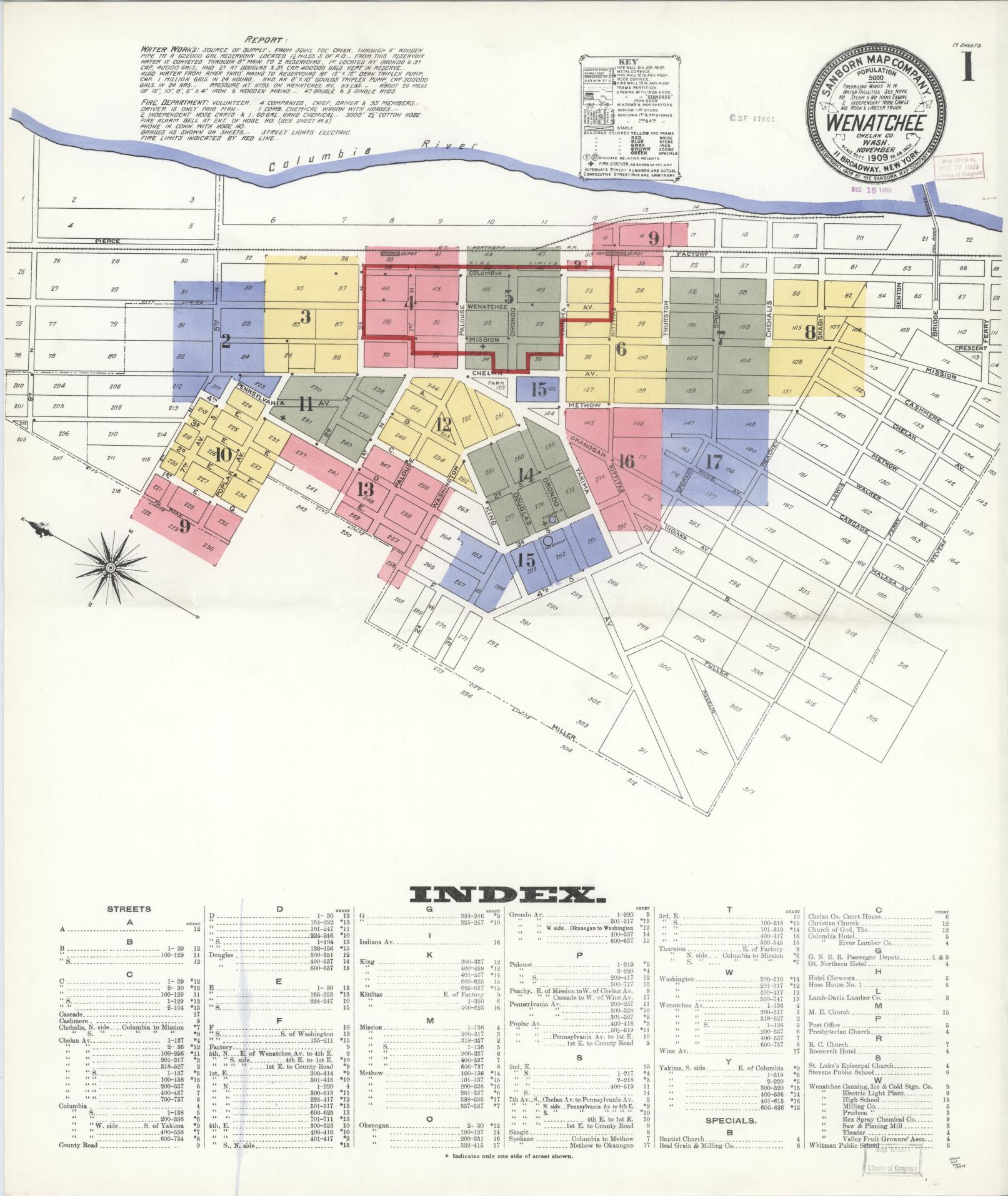 Sanborn Fire Insurance Map from Wenatchee, Chelan County, Washington (1909), Sheet #0001 - Complete Map Set gallery image, historic Sanborn map, vintage wall art, Washington Washington