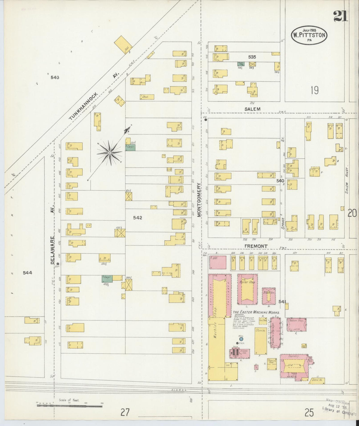 Sanborn Fire Insurance Map from Pittston, Luzerne County, Pennsylvania (1903), Sheet #0021 - Historic Sanborn Fire Insurance Map Print, vintage old map wall art, antique decor, genealogy gift, Pennsylvania Pennsylvania map