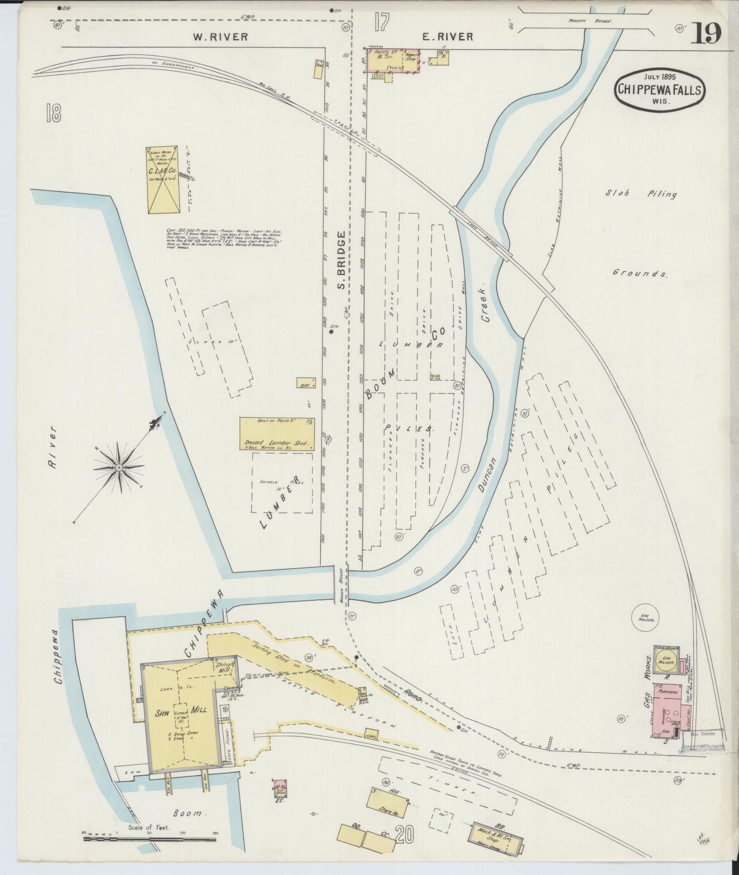 Sanborn Fire Insurance Map from Chippewa Falls, Chippewa County, Wisconsin (1895), Sheet #0019 - Complete Map Set gallery image, historic Sanborn map, vintage wall art, Wisconsin Wisconsin