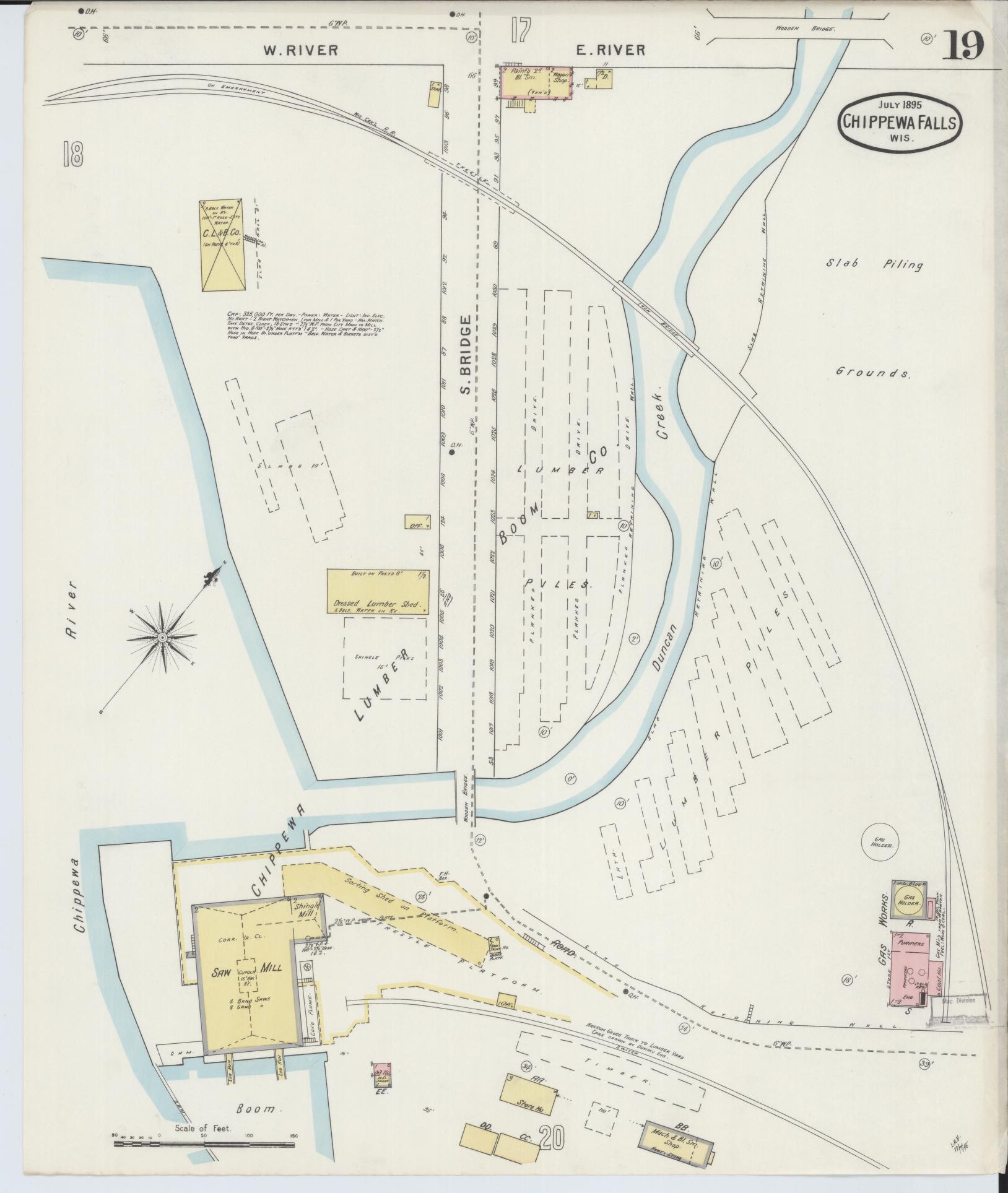 Sanborn Fire Insurance Map from Chippewa Falls, Chippewa County, Wisconsin (1895), Sheet #0019 - Complete Map Set gallery image, historic Sanborn map, vintage wall art, Wisconsin Wisconsin