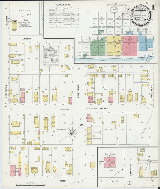 Sanborn Fire Insurance Map from Shawneetown, Gallatin County, Illinois (1899), Sheet #0001 - Complete Map Set gallery image, historic Sanborn map, vintage wall art, Illinois Illinois