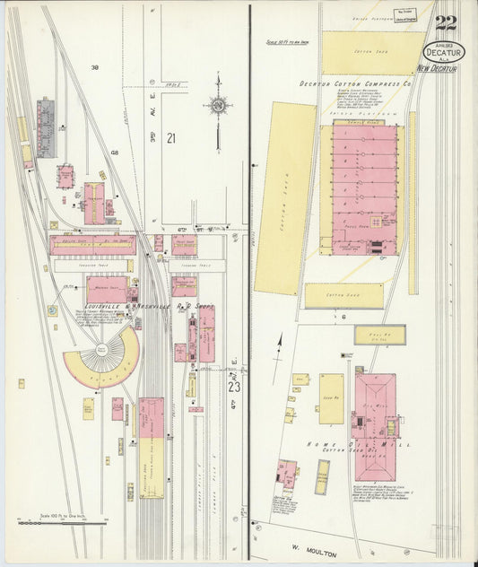 Sanborn Fire Insurance Map from Decatur, Morgan County, Alabama (1913), Sheet #0022 - Historic Sanborn Fire Insurance Map Print, vintage old map wall art, antique decor, genealogy gift, Alabama Alabama map
