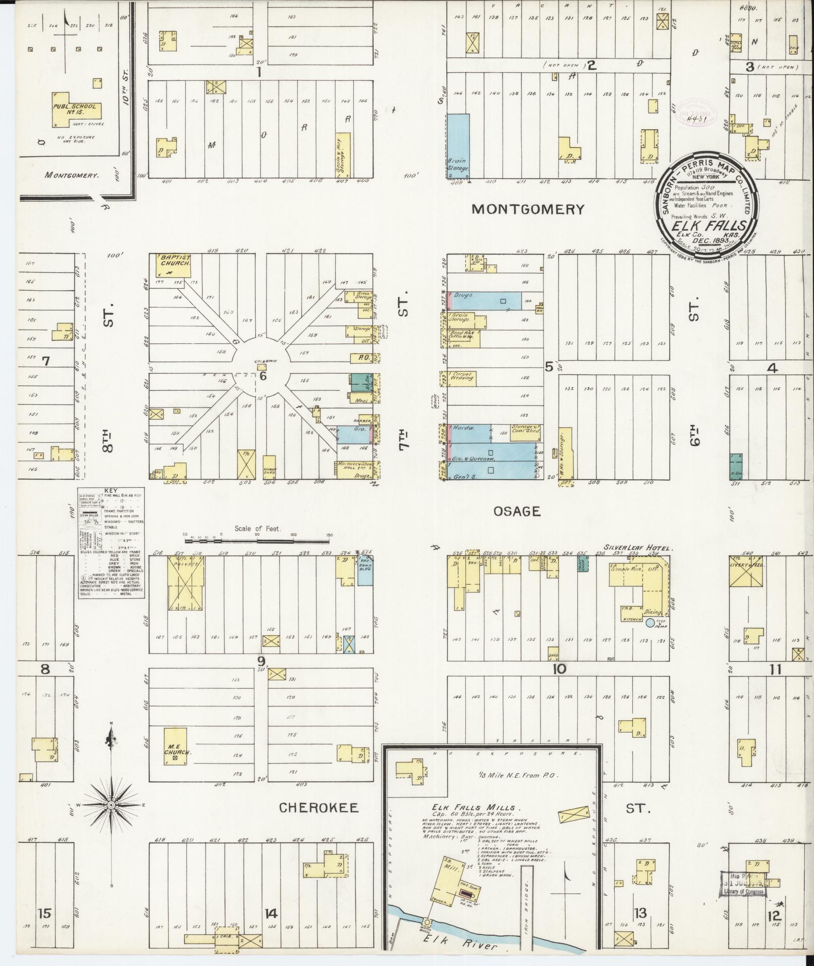 Sanborn Fire Insurance Map from Elk Falls, Elk County, Kansas (1893), Sheet #0001 - Historic Sanborn Fire Insurance Map Print, vintage old map wall art, antique decor, genealogy gift, Kansas Kansas map