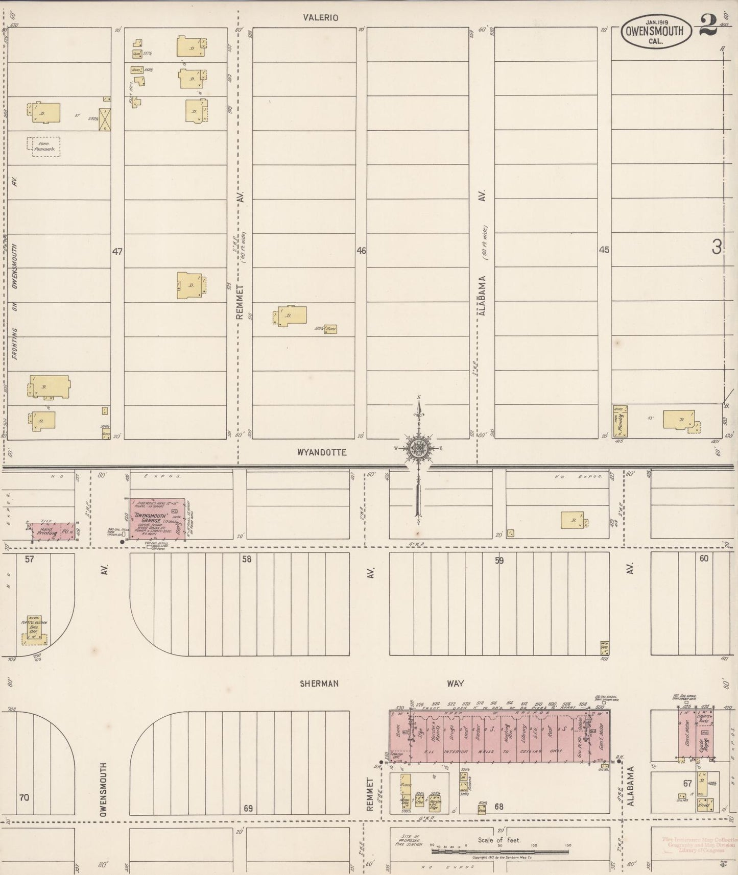 Sanborn Fire Insurance Map from Owensmouth, Los Angeles County, California (1919), Sheet #0002 - Complete Map Set gallery image, historic Sanborn map, vintage wall art, California California