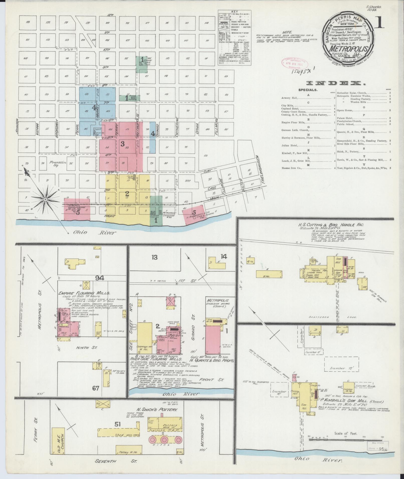 Sanborn Fire Insurance Map from Metropolis, Massac County, Illinois (1892), Sheet #0001 - Complete Map Set gallery image, historic Sanborn map, vintage wall art, Illinois Illinois