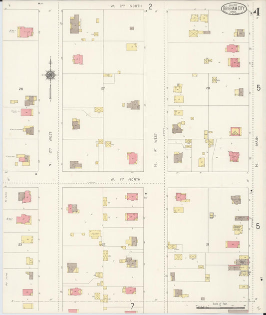 Sanborn Fire Insurance Map from Brigham City, Box Elder County, Utah (1917), Sheet #0004 - Historic Sanborn Fire Insurance Map Print, vintage old map wall art, antique decor, genealogy gift, Utah Utah map