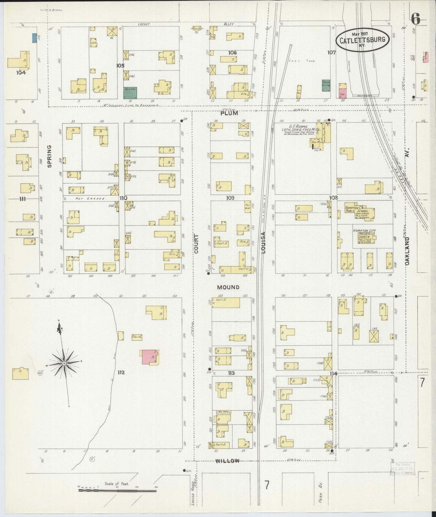 Sanborn Fire Insurance Map from Catlettsburg, Boyd County, Kentucky (1907), Sheet #0006 - Complete Map Set gallery image, historic Sanborn map, vintage wall art, Kentucky Kentucky