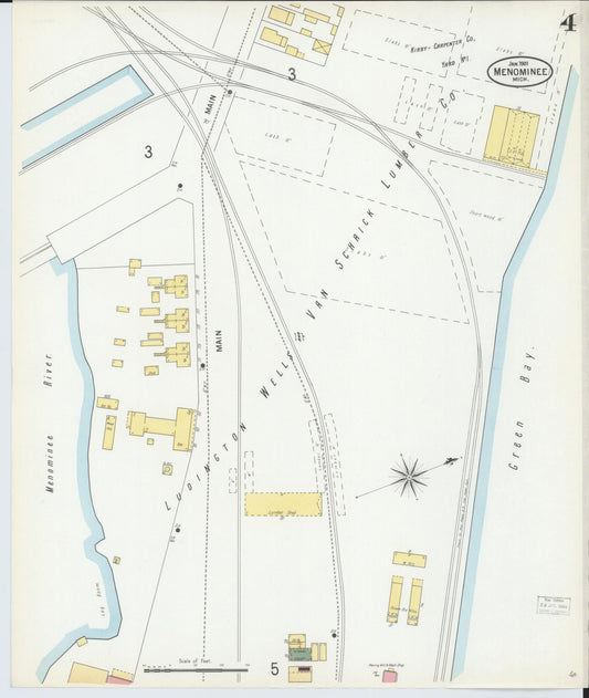 Sanborn Fire Insurance Map from Menominee, Menominee County, Michigan (1901), Sheet #0004 - Historic Sanborn Fire Insurance Map Print, vintage old map wall art, antique decor, genealogy gift, Michigan Michigan map