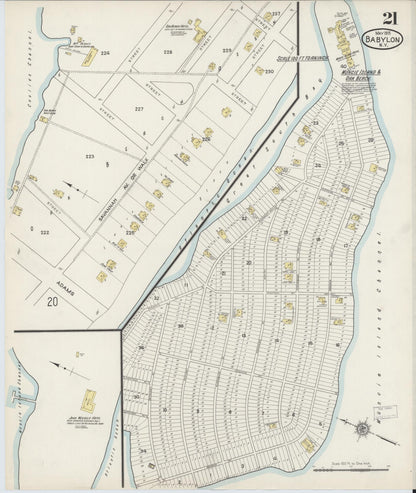 Sanborn Fire Insurance Map from Babylon, Suffolk County, New York (1915), Sheet #0021 - Historic Sanborn Fire Insurance Map Print, vintage old map wall art, antique decor, genealogy gift, New York New York map