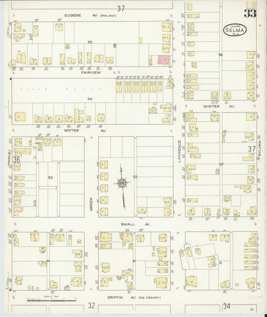 Sanborn Fire Insurance Map from Selma, Dallas County, Alabama (1913), Sheet #0033 - Historic Sanborn Fire Insurance Map Print, vintage old map wall art, antique decor, genealogy gift, Alabama Alabama map