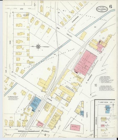 Sanborn Fire Insurance Map from Hillsdale, Hillsdale County, Michigan (1913), Sheet #0006 - Complete Map Set gallery image, historic Sanborn map, vintage wall art, Michigan Michigan