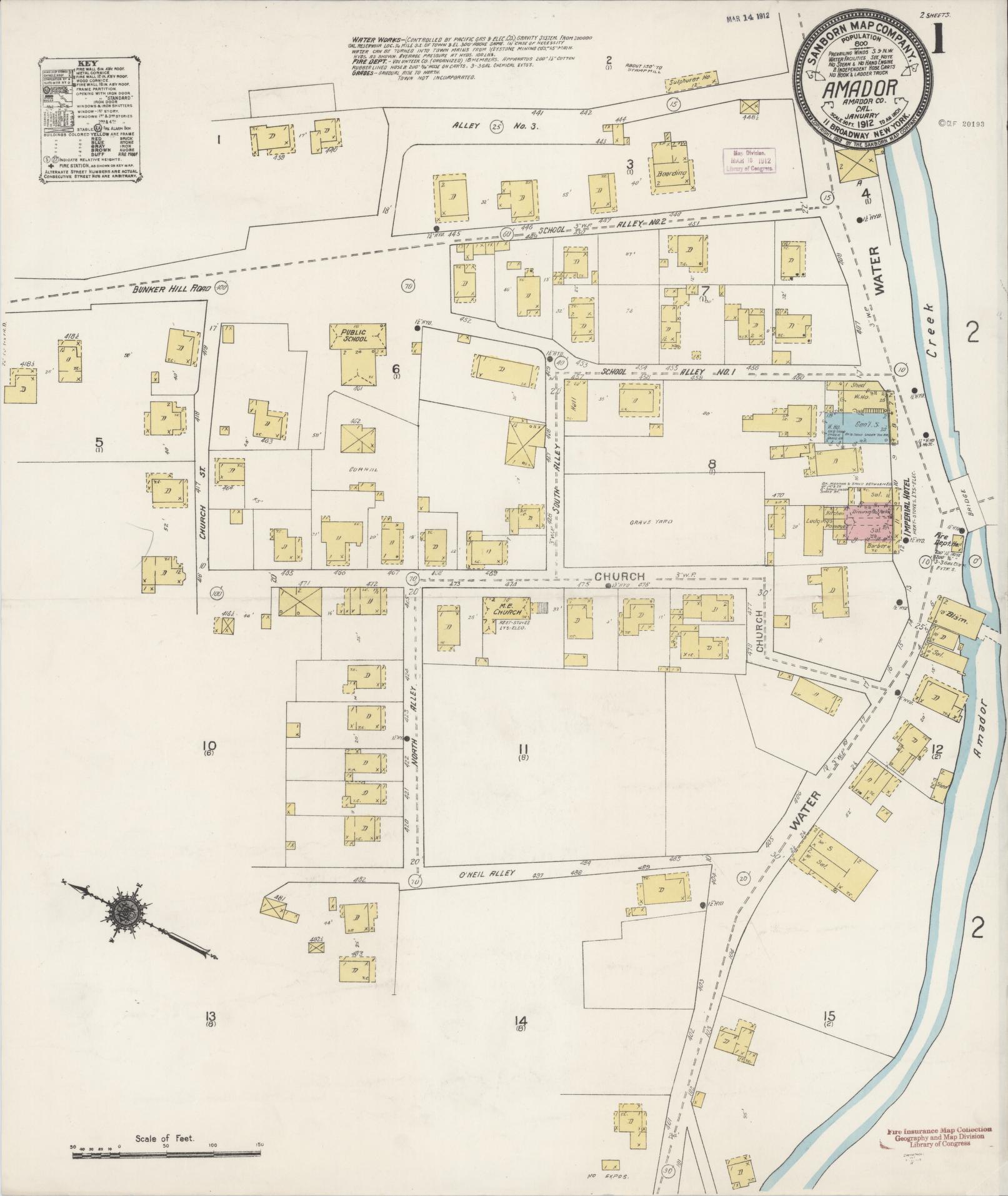 Sanborn Fire Insurance Map from Amador, Amador County, California (1912), Sheet #0001 - Historic Sanborn Fire Insurance Map Print, vintage old map wall art, antique decor, genealogy gift, California California map