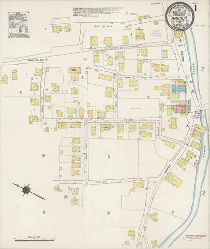 Sanborn Fire Insurance Map from Amador, Amador County, California (1912), Sheet #0001 - Historic Sanborn Fire Insurance Map Print, vintage old map wall art, antique decor, genealogy gift, California California map