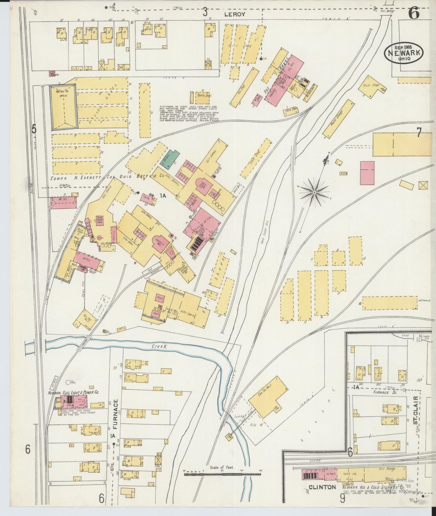 Sanborn Fire Insurance Map from Newark, Licking County, Ohio (1905), Sheet #0006 - Historic Sanborn Fire Insurance Map Print, vintage old map wall art, antique decor, genealogy gift, Ohio Ohio map
