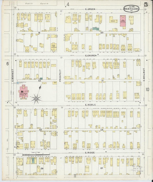Sanborn Fire Insurance Map from Nanticoke, Luzerne County, Pennsylvania (1896), Sheet #0005 - Historic Sanborn Fire Insurance Map Print, vintage old map wall art, antique decor, genealogy gift, Pennsylvania Pennsylvania map