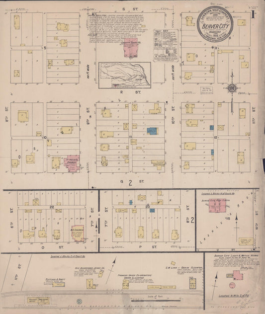 Sanborn Fire Insurance Map from Beaver City, Furnas County, Nebraska (1922), Sheet #0001 - Historic Sanborn Fire Insurance Map Print, vintage old map wall art, antique decor, genealogy gift, Nebraska Nebraska map