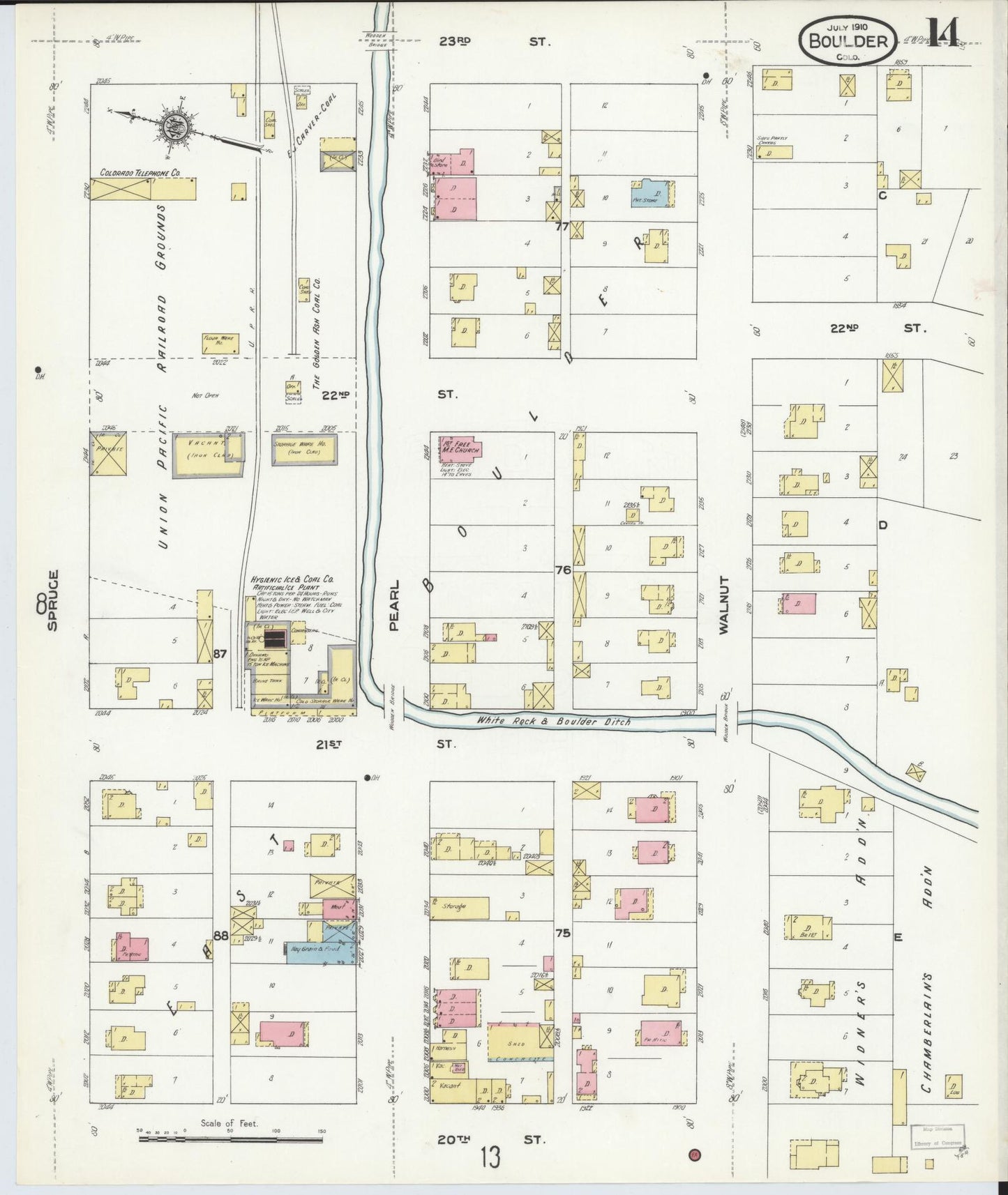 Sanborn Fire Insurance Map from Boulder, Boulder County, Colorado (1910), Sheet #0014 - Complete Map Set gallery image, historic Sanborn map, vintage wall art, Colorado Colorado