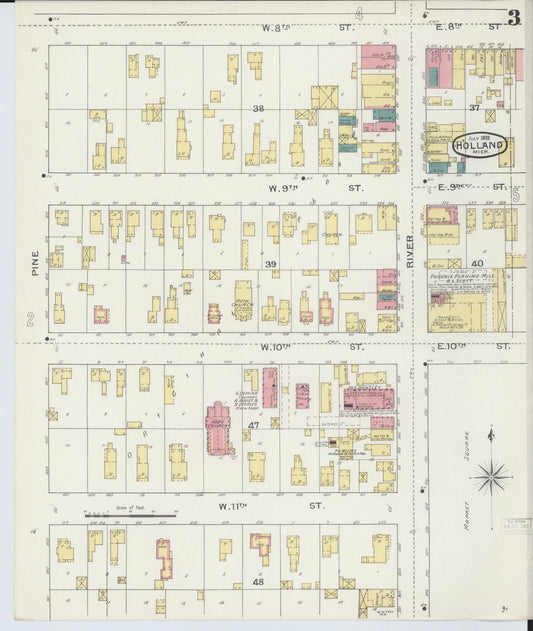Sanborn Fire Insurance Map from Holland, Ottawa County, Michigan (1893), Sheet #0003 - Historic Sanborn Fire Insurance Map Print, vintage old map wall art, antique decor, genealogy gift, Michigan Michigan map