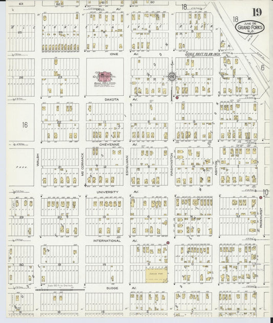 Sanborn Fire Insurance Map from Grand Forks, Grand Forks County, North Dakota (1916), Sheet #0019 - Historic Sanborn Fire Insurance Map Print, vintage old map wall art, antique decor, genealogy gift, North Dakota North Dakota map