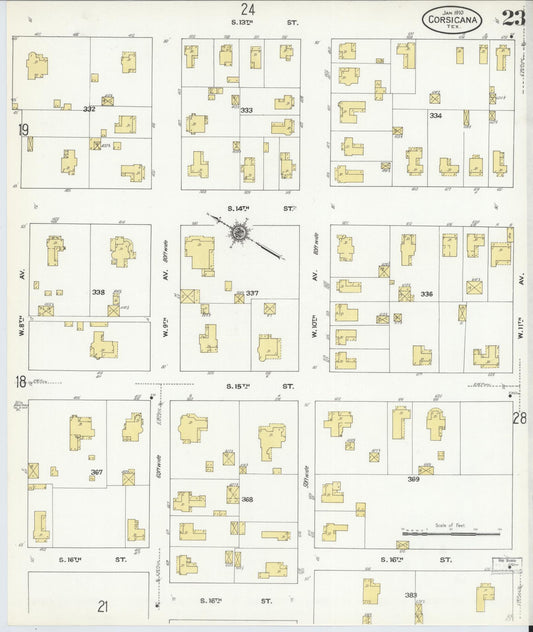 Sanborn Fire Insurance Map from Corsicana, Navarro County, Texas (1910), Sheet #0023 - Historic Sanborn Fire Insurance Map Print, vintage old map wall art, antique decor, genealogy gift, Texas Texas map