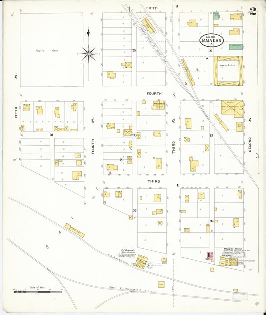 Sanborn Fire Insurance Map from Malvern, Mills County, Iowa (1908), Sheet #0002 - Historic Sanborn Fire Insurance Map Print, vintage old map wall art