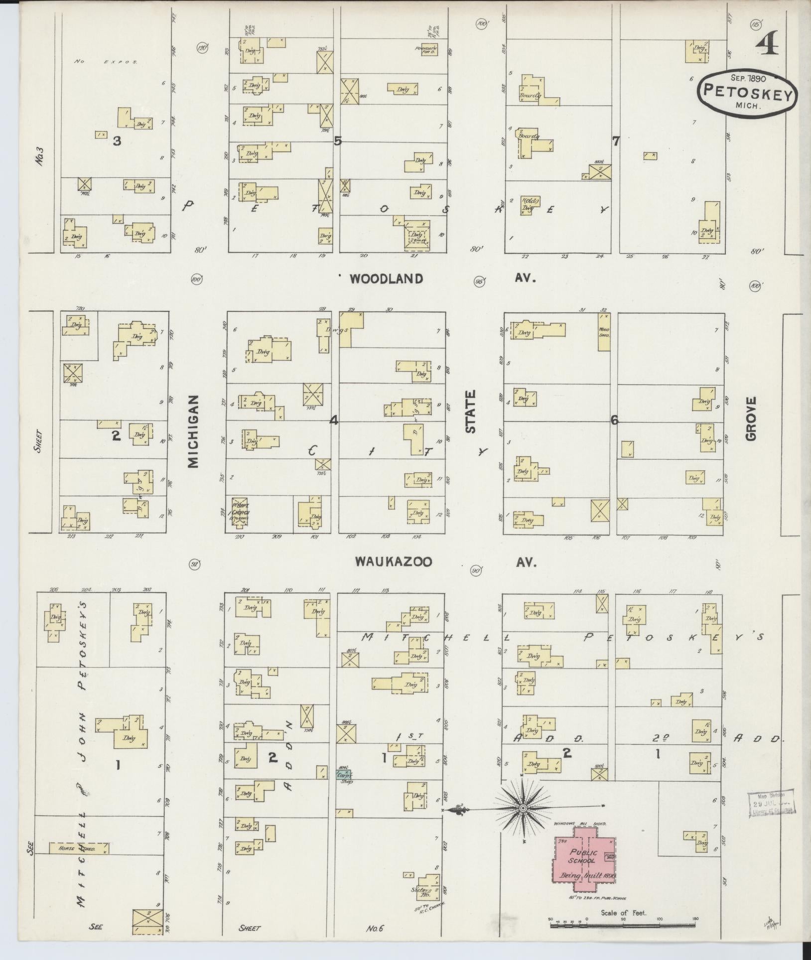 Sanborn Fire Insurance Map from Petoskey, Emmet County, Michigan (1890), Sheet #0004 - Complete Map Set gallery image, historic Sanborn map, vintage wall art, Michigan Michigan
