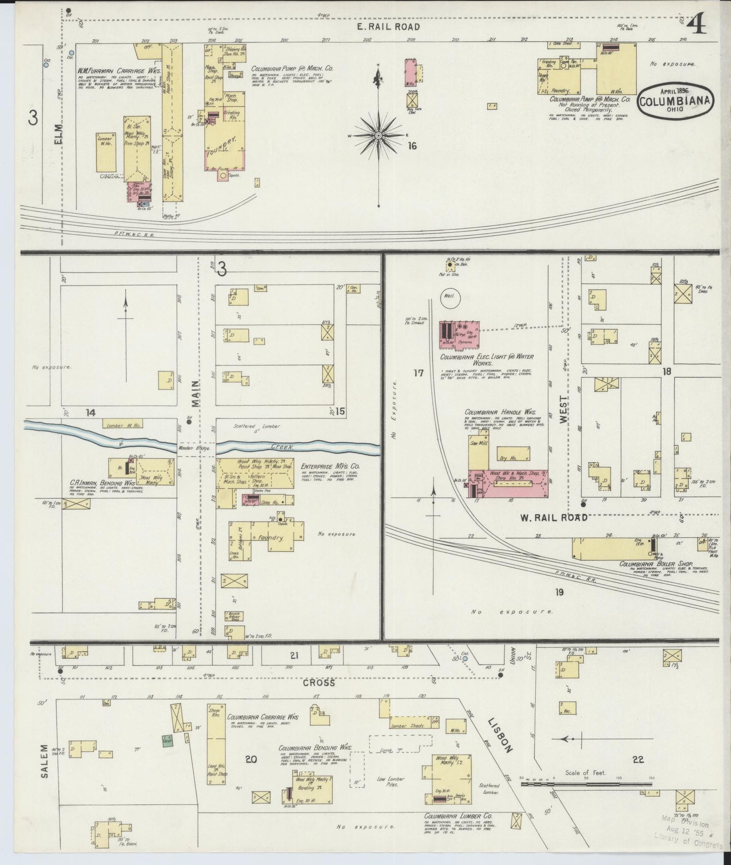Sanborn Fire Insurance Map from Columbiana, Columbiana County, Ohio (1896), Sheet #0004 - Historic Sanborn Fire Insurance Map Print, vintage old map wall art, antique decor, genealogy gift, Ohio Ohio map