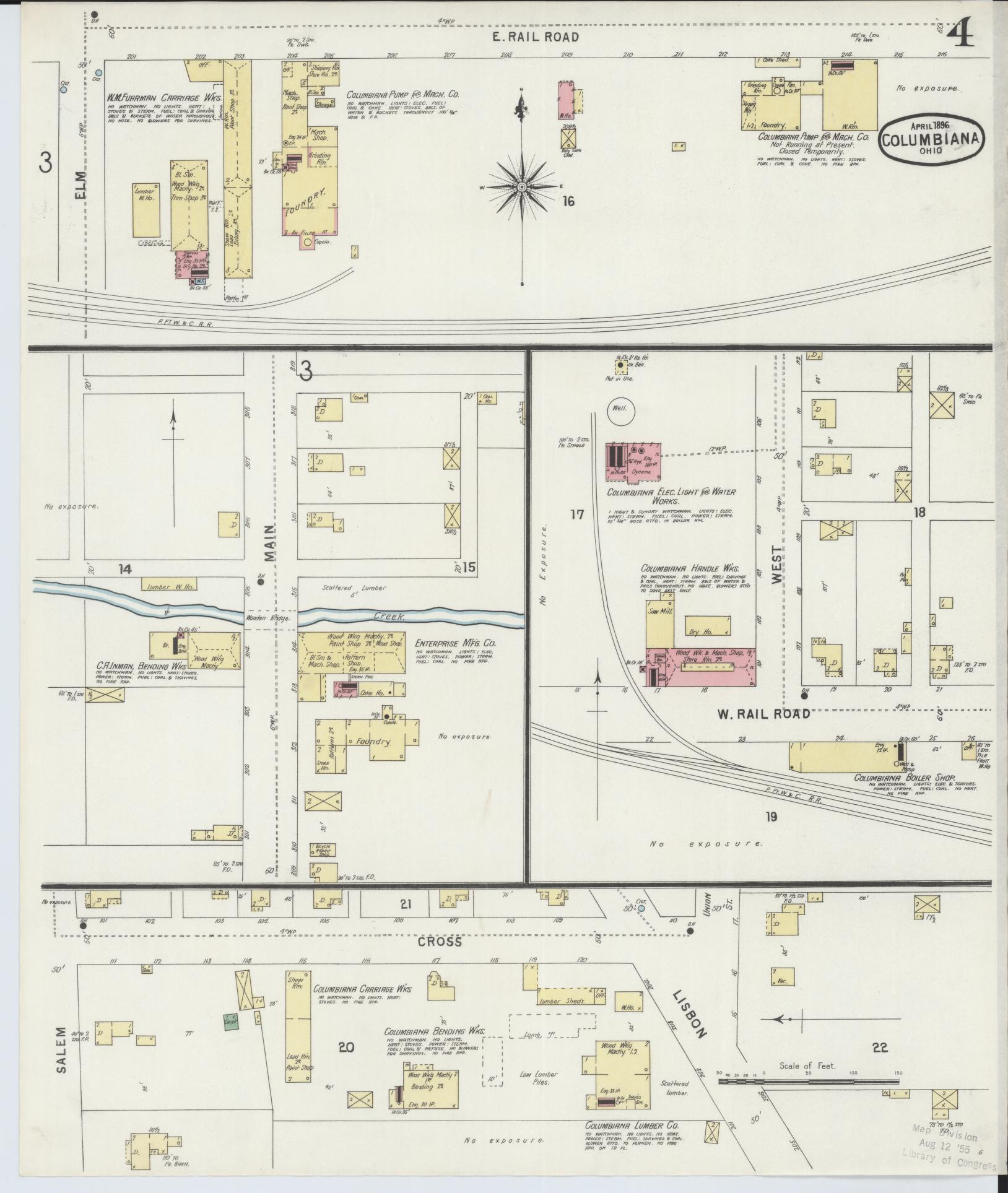 Sanborn Fire Insurance Map from Columbiana, Columbiana County, Ohio (1896), Sheet #0004 - Historic Sanborn Fire Insurance Map Print, vintage old map wall art, antique decor, genealogy gift, Ohio Ohio map