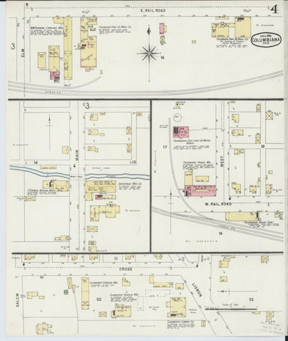 Sanborn Fire Insurance Map from Columbiana, Columbiana County, Ohio (1896), Sheet #0004 - Historic Sanborn Fire Insurance Map Print, vintage old map wall art, antique decor, genealogy gift, Ohio Ohio map