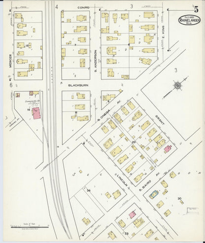 Sanborn Fire Insurance Map from Rhinelander, Oneida County, Wisconsin (1920), Sheet #0005 - Complete Map Set gallery image, historic Sanborn map, vintage wall art, Wisconsin Wisconsin
