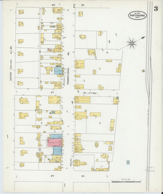 Sanborn Fire Insurance Map from Hartshorne, Pittsburg County, Oklahoma (1901), Sheet #0003 - Historic Sanborn Fire Insurance Map Print, vintage old map wall art, antique decor, genealogy gift, Oklahoma Oklahoma map