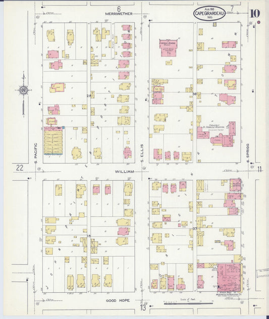 Sanborn Fire Insurance Map from Cape Girardeau, Cape Girardeau County, Missouri (1915), Sheet #0010 - Historic Sanborn Fire Insurance Map Print, vintage old map wall art, antique decor, genealogy gift, Missouri Missouri map